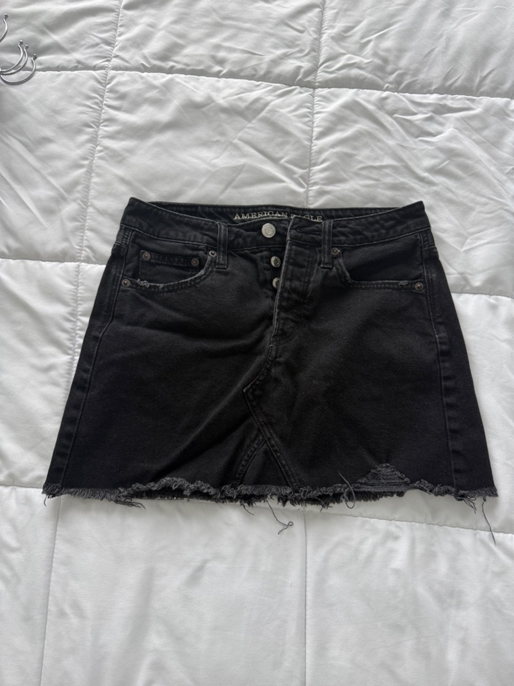 American Eagle Outfitters Black Distressed Denim Mini Skirt